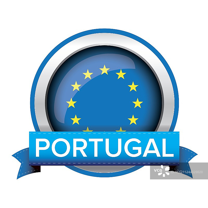 带有葡萄牙丝带的欧盟旗帜按钮图片素材