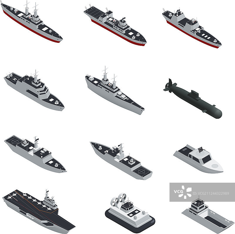 军用船只2.5D图标集图片素材