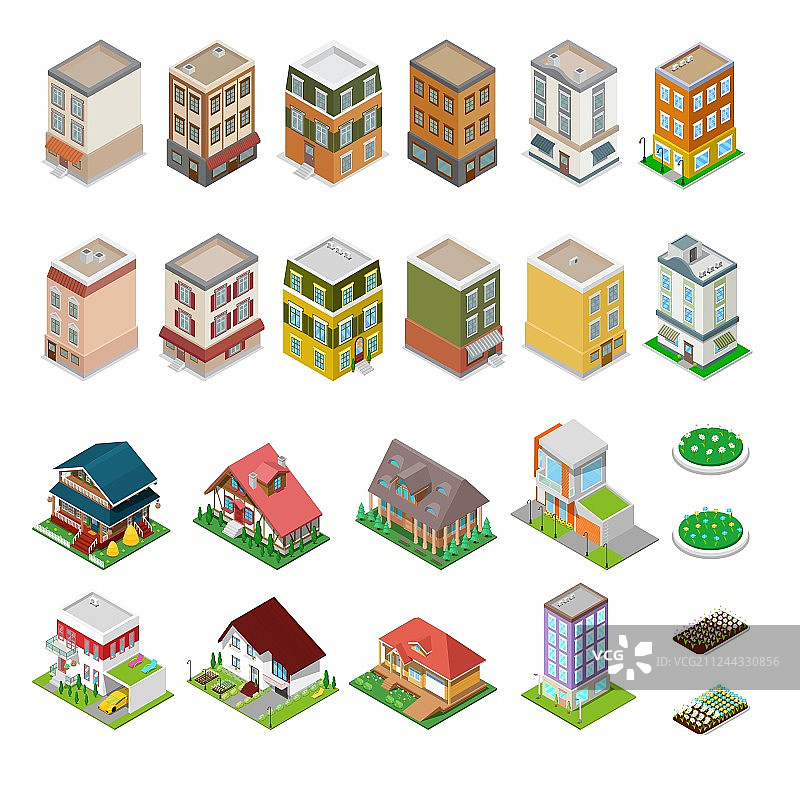 2.5D城市建筑房屋和别墅图片素材