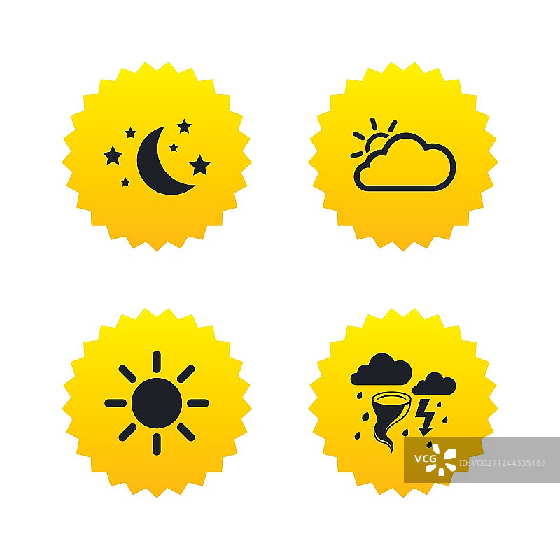 云和太阳图标、风暴符号、月亮和星星图片素材