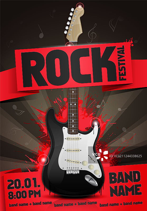 带有吉他的摇滚音乐节宣传单设计模板图片素材