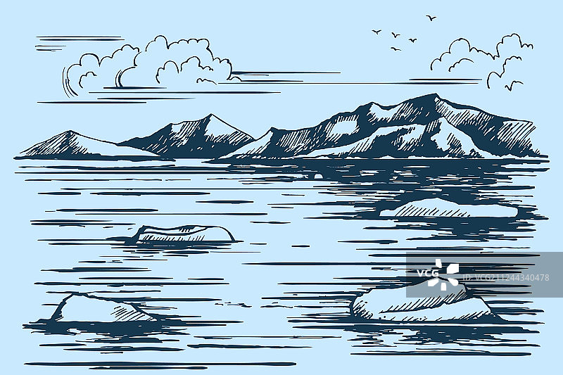 南极洲大陆素描图片素材