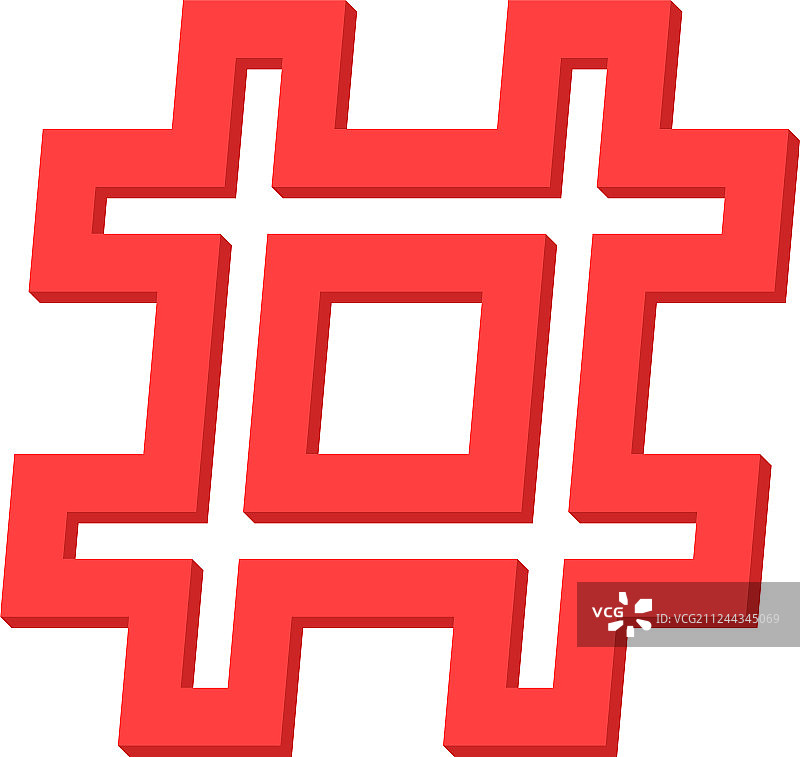 白色背景上的红色轮廓井号icon图片素材