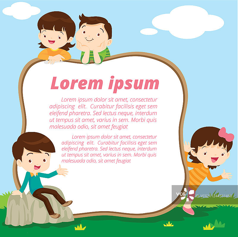 可爱的男孩和女孩与空间框架图片素材
