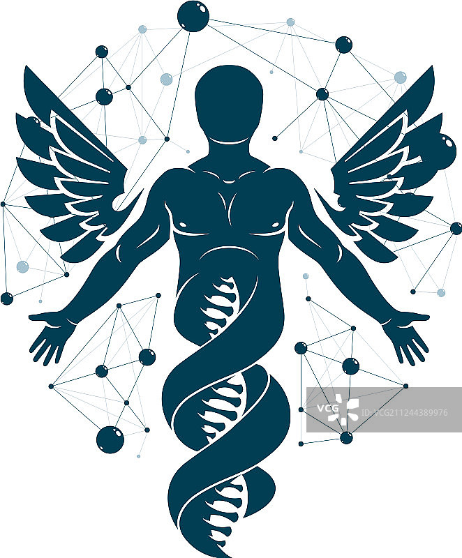 DNA链组成的健壮男人图片素材