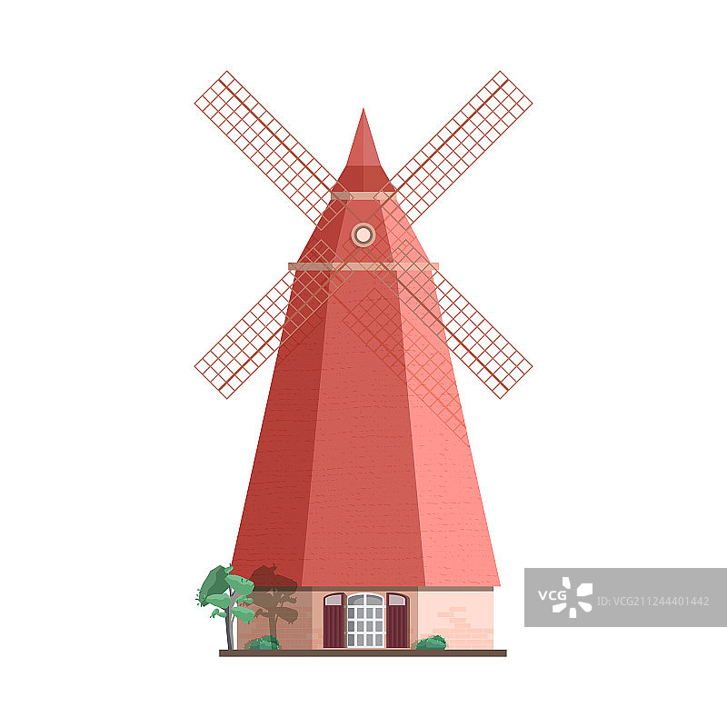 白色背景下的传统荷兰风车图片素材