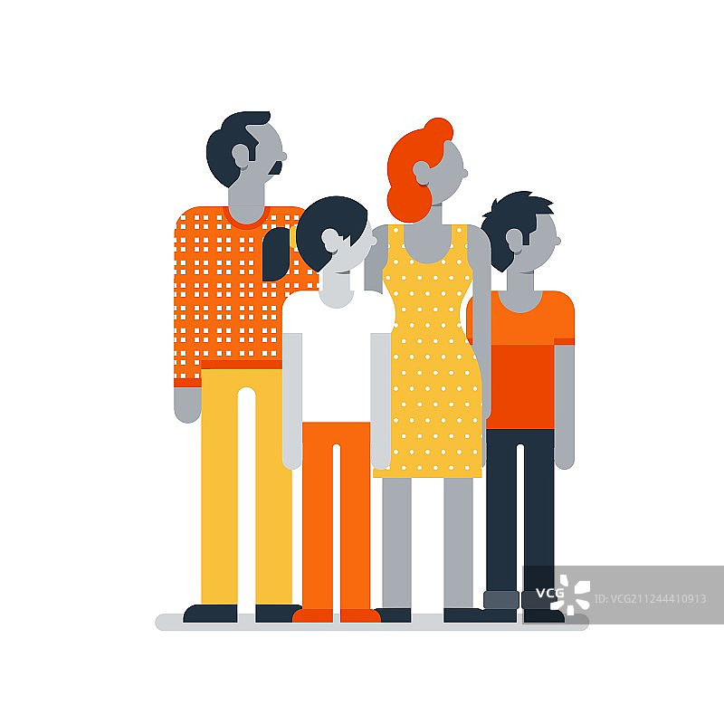 父母和孩子站在一起的家庭成员图片素材