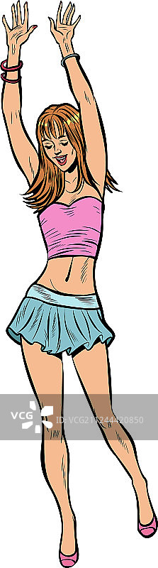 穿迷你裙的女人在迪斯科跳舞图片素材