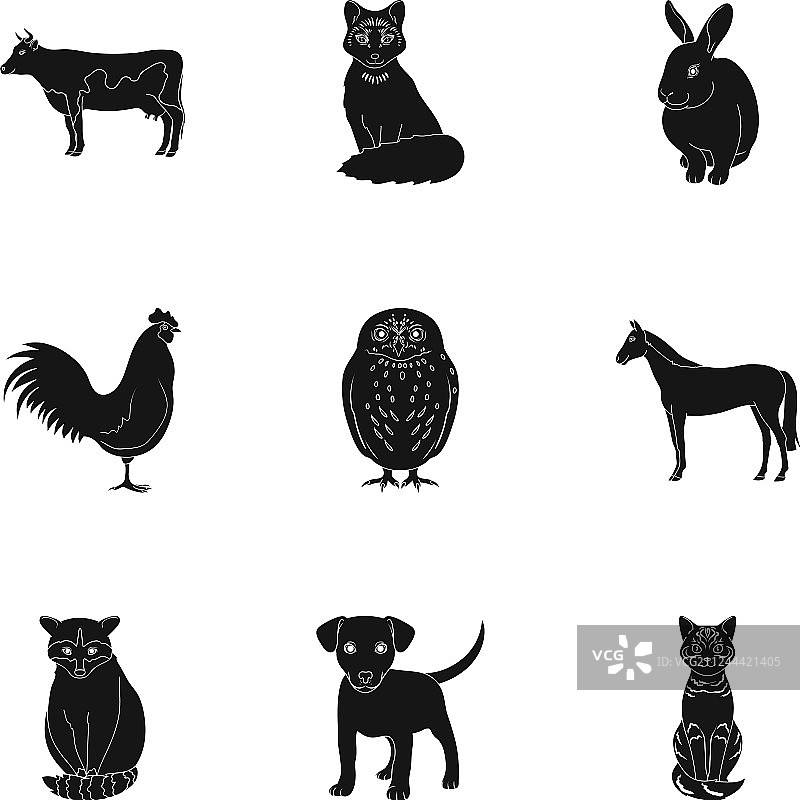 鹿老虎牛猫公鸡猫头鹰等动物图案图片素材