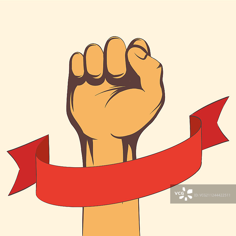 带有空白红色丝带的男性拳头图片素材