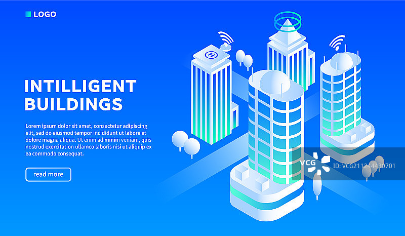 智能建筑概念背景等距视图图片素材