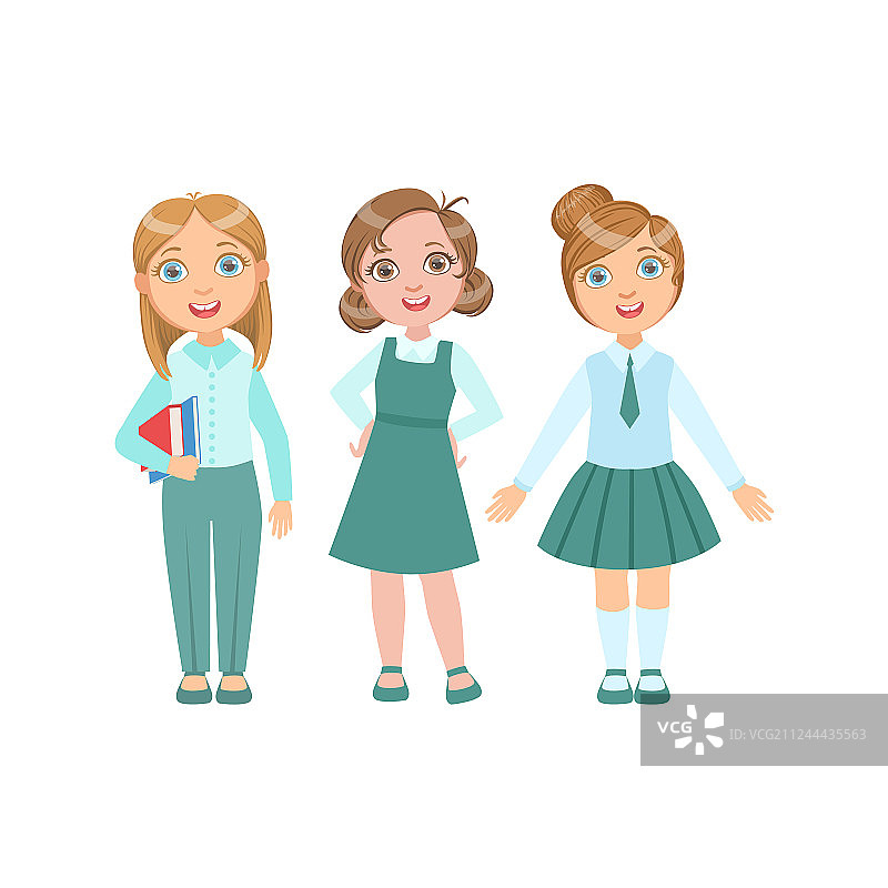 穿着蓝色服装的快乐女学生图片素材