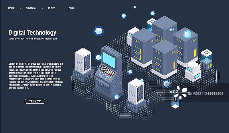 等距服务器室和大数据处理图片素材