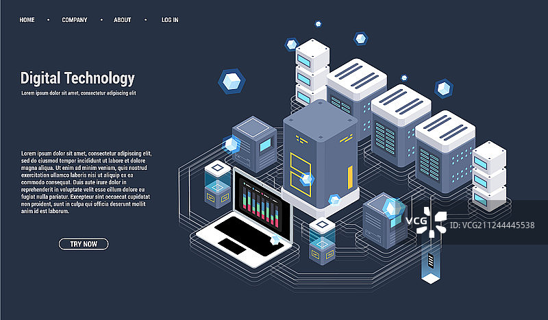 2.5D服务器机房和大数据处理图片素材
