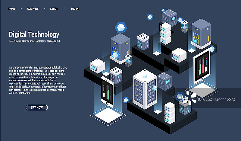 2.5D服务器机房和大数据处理图片素材