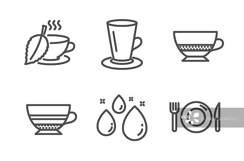 薄荷茶水滴和摩卡图标套装图片素材