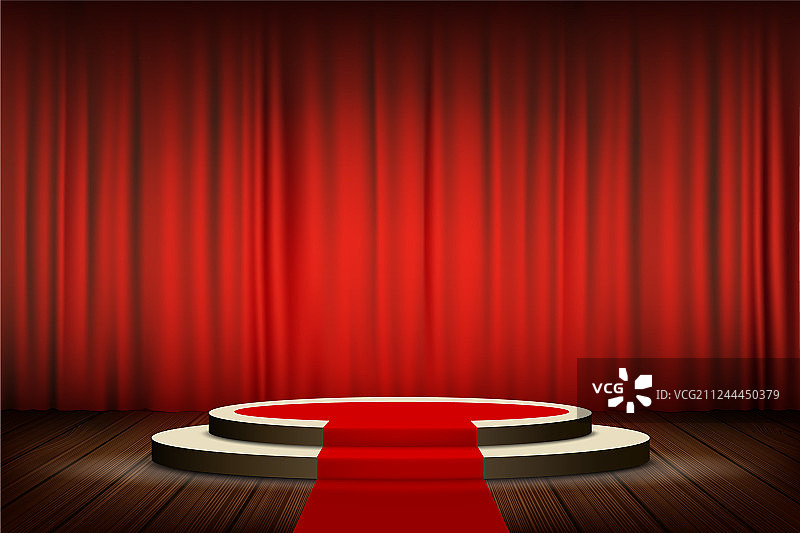 带台阶的圆形讲台上的红色地毯图片素材