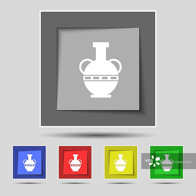 原始五色按钮上的双耳细颈瓶图标图片素材