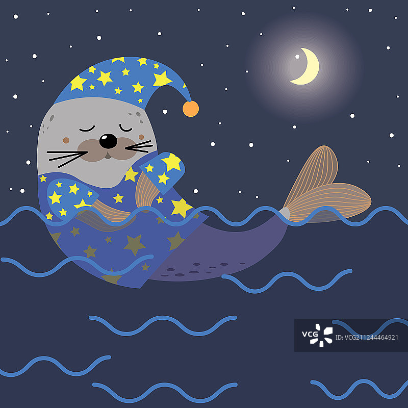可爱的卡通海豹动物睡觉图片素材