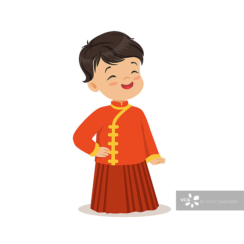 男孩穿着红色中国民族服装图片素材