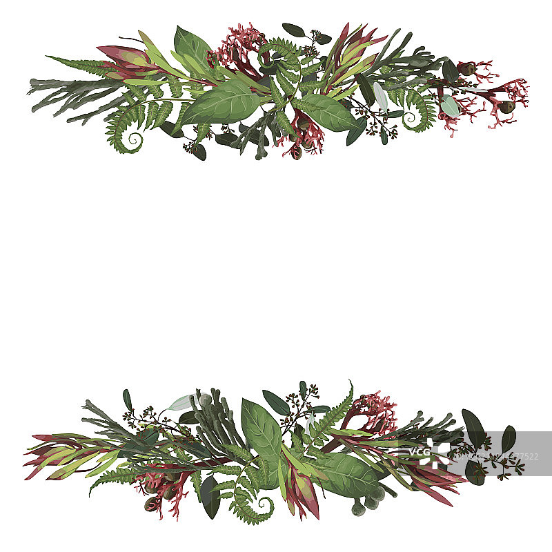 弧形花环绿植和树叶枝条套装图片素材