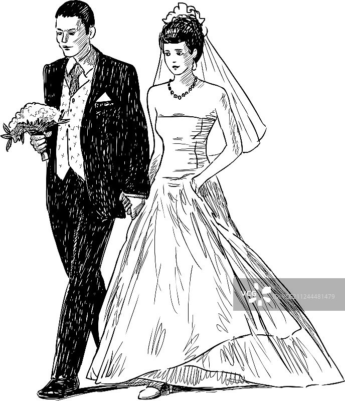 手绘幸福新郎新娘图片素材