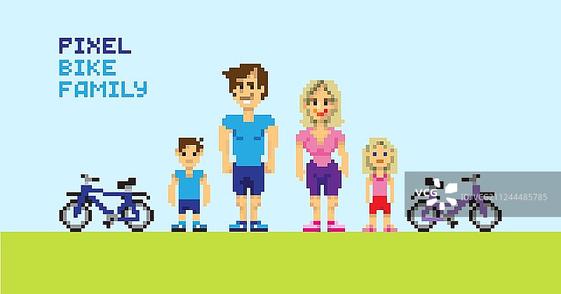 像素风自行车家庭图片素材
