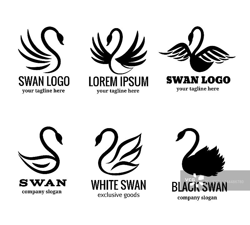 天鹅标志黑色标识组合图片素材