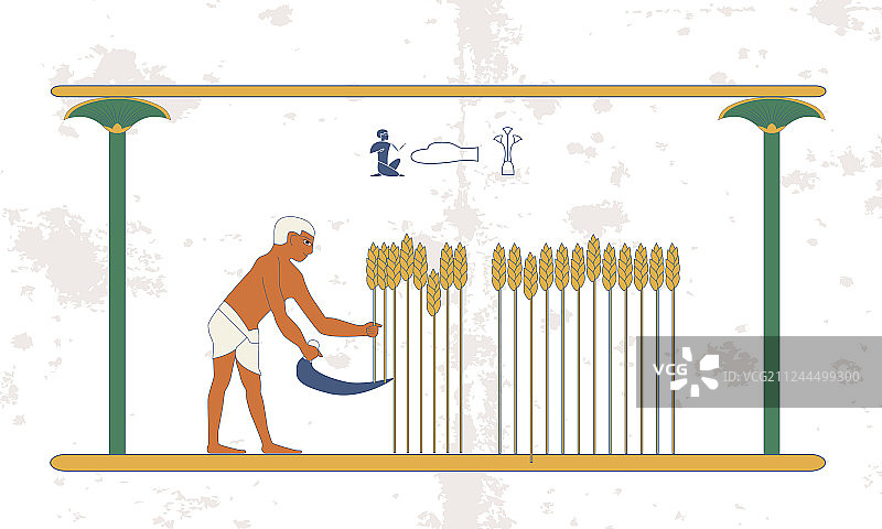 古埃及背景：收割小麦的男人图片素材