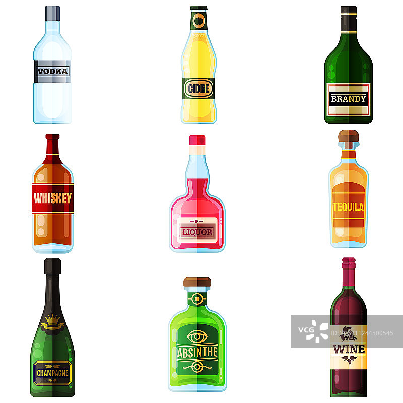 各种酒精饮品瓶子大型素材套装图片素材