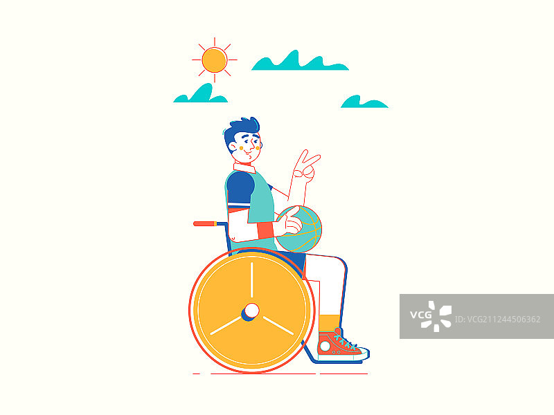 坐在轮椅上拿着篮球的残疾男子图片素材