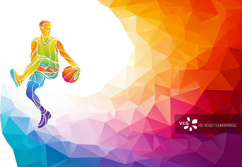 篮球运动员跳投多边形剪影图片素材