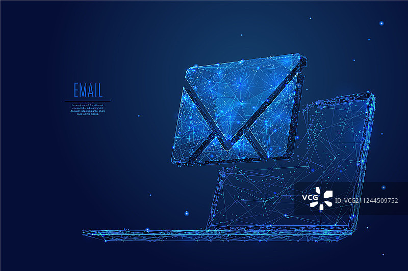 笔记本电脑上的低多边形蓝色电子邮件图片素材