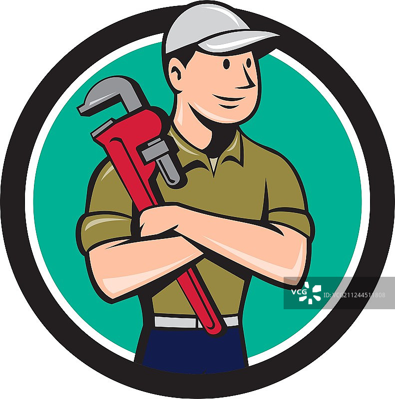 交叉双臂的水管工卡通形象图片素材