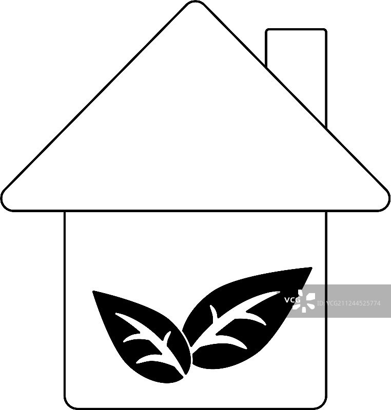 黑色树叶符号的生态绿房子图片素材