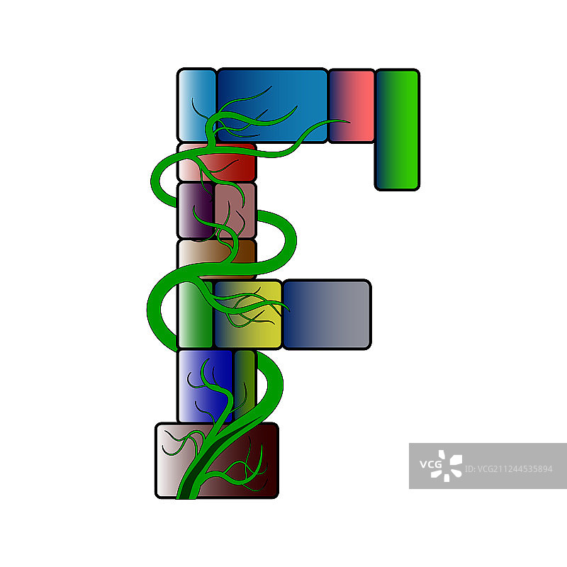 彩色立方体风格字体：字母F图片素材