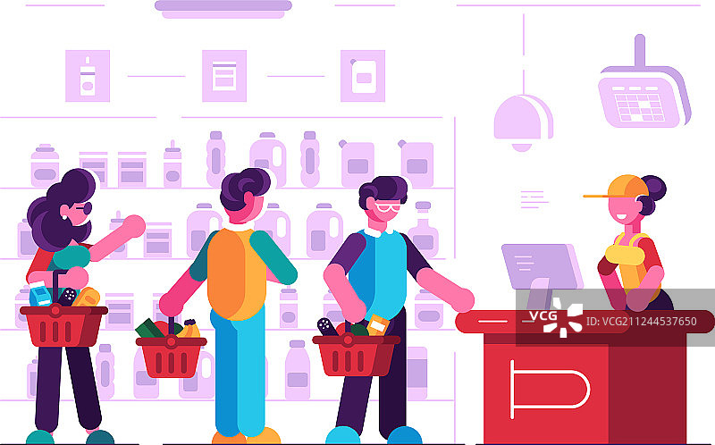 超市收银台的收银员图片素材