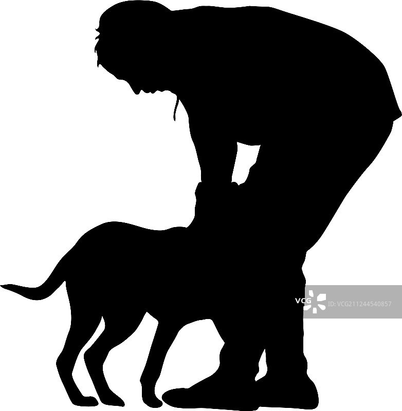 白色背景下的女人和小狗轮廓图片素材