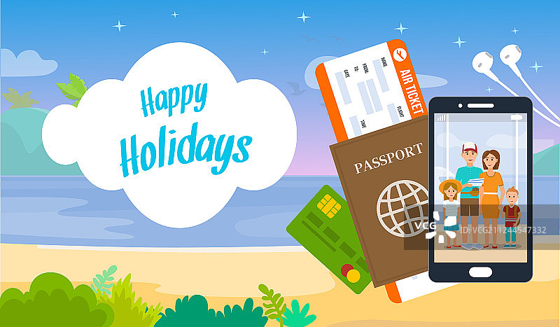 卡通旅行banner节日快乐字样图片素材