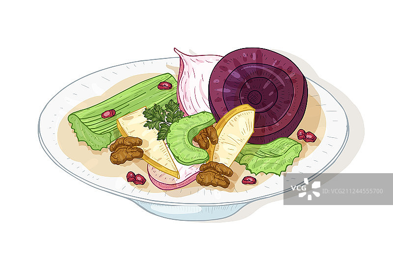 含有蔬菜和坚果的新鲜美味沙拉图片素材