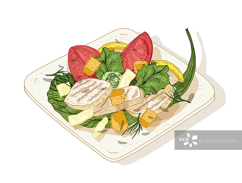 白色背景上的凯撒沙拉图片素材