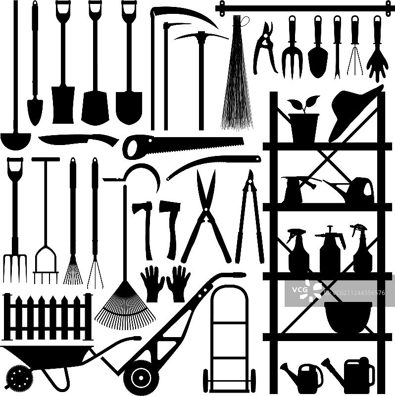 园艺工具剪影大合集图片素材