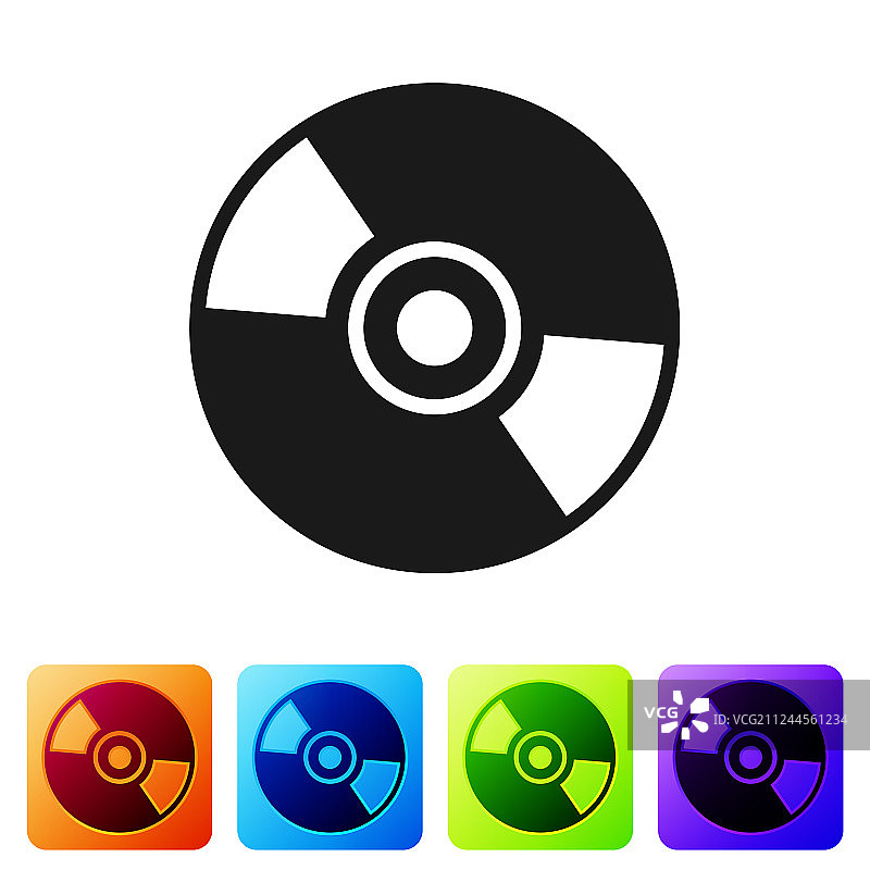 白色背景上的黑色CD或DVD光盘图标图片素材