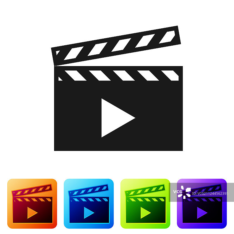 白色背景上的黑色电影场记板图标图片素材