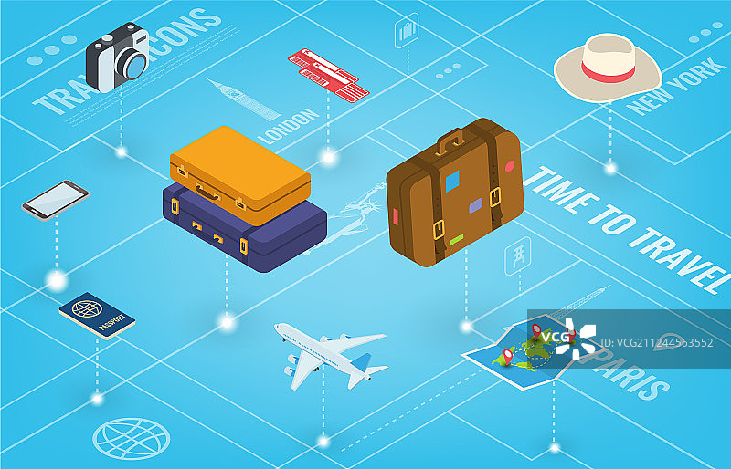 2.5D风格的旅行装备图片素材