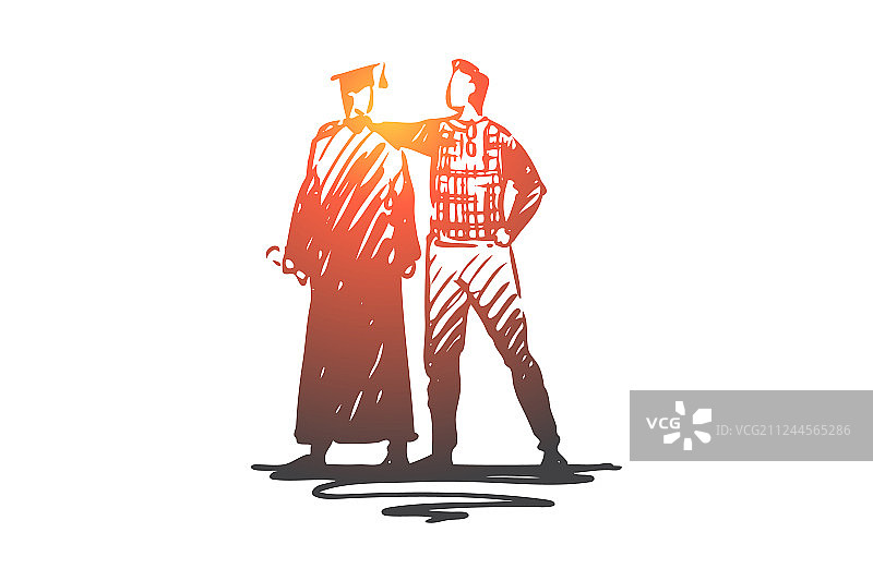 父亲和儿子在大学毕业典礼上图片素材