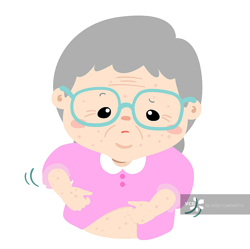 奶奶挠身体上的痒疹图片素材