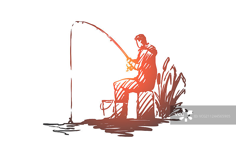 男人钓鱼爱好休闲竿概念图片素材