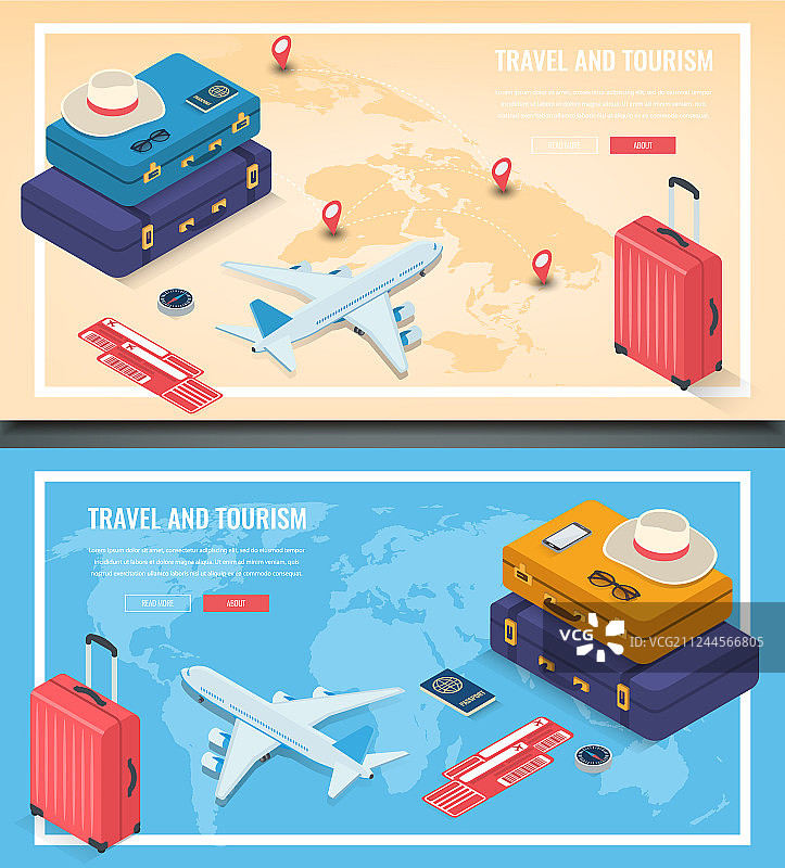2.5D风格的旅行banner，旅行图片素材
