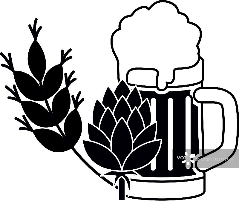 啤酒与泡沫和小麦隔离图标图片素材